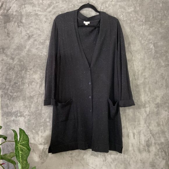 J. Jill petite large Long Line button up Duster Cardigan Sweater Pocket confetti - Picture 1 of 11
